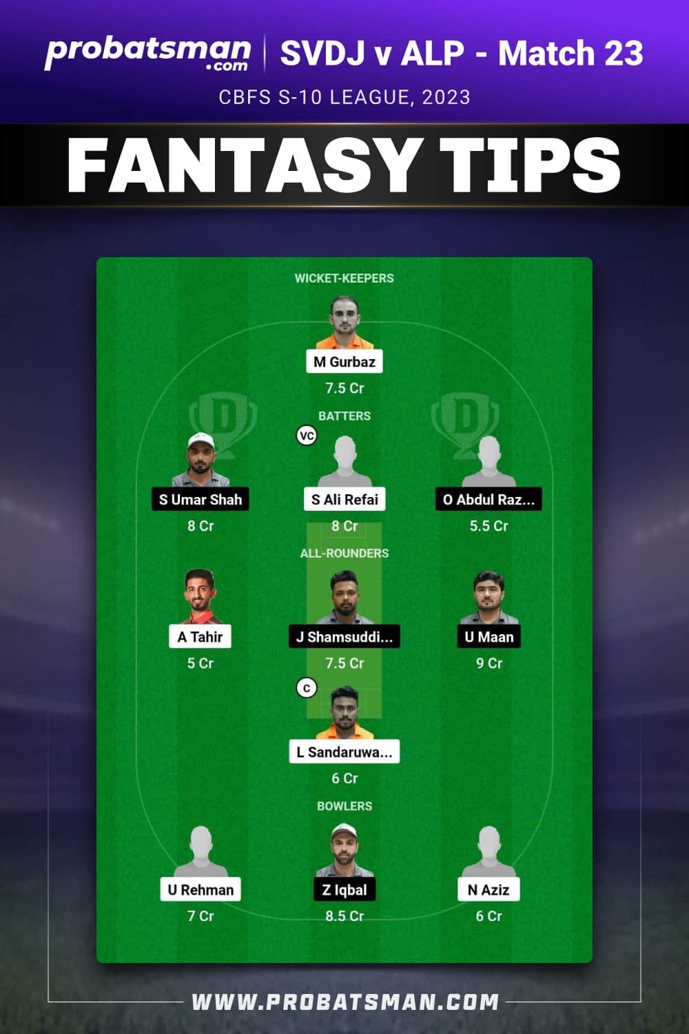SVDJ vs ALP Dream11 Prediction - Fantasy Team 1 SVDJ vs ALP Dream11 Prediction - Fantasy Team 1