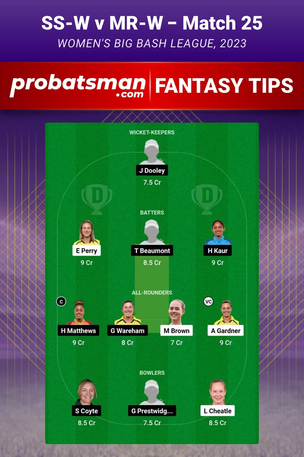 SS-W vs MR-W Dream11 Prediction - Fantasy Team 2 SS-W vs MR-W Dream11 Prediction - Fantasy Team 2