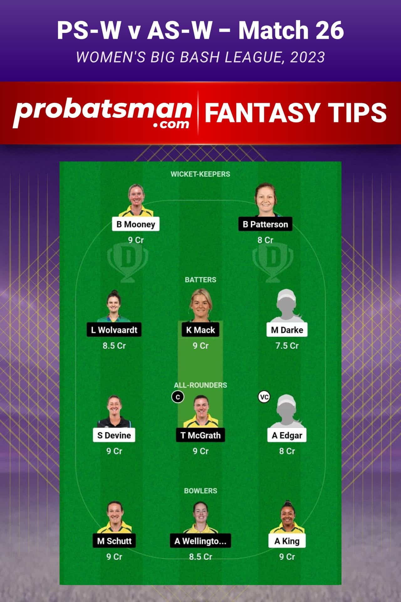 PS-W vs AS-W Dream11 Prediction - Fantasy Team 2