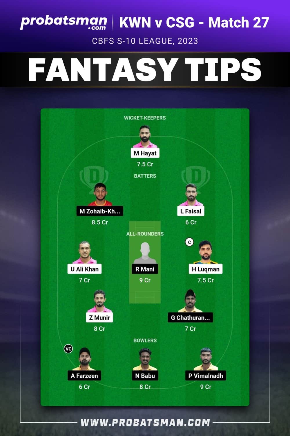 KWN vs CSG Dream11 Prediction - Fantasy Team 2 KWN vs CSG Dream11 Prediction - Fantasy Team 2