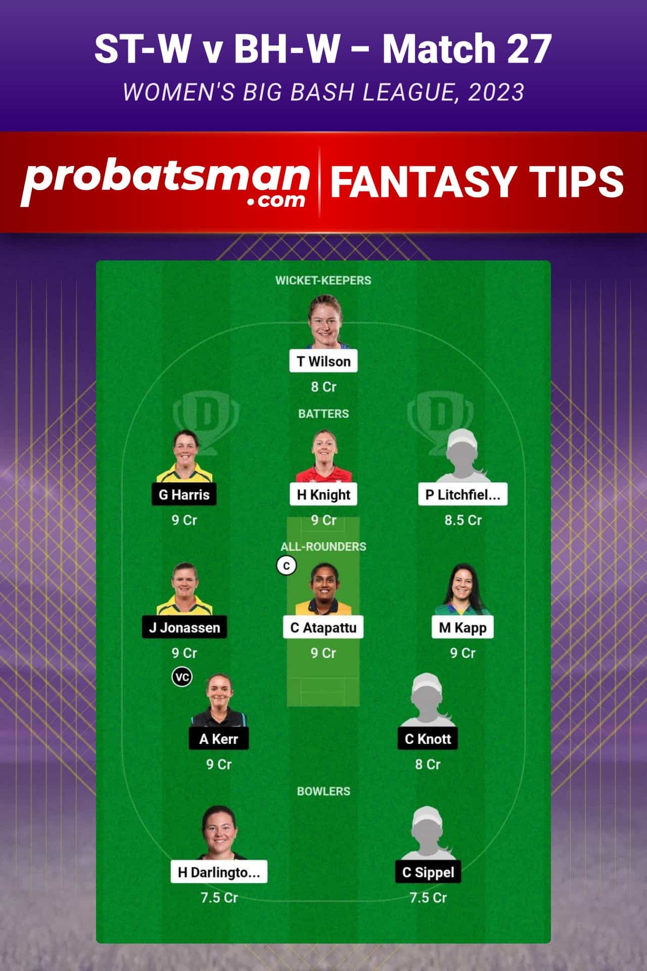 ST-W vs BH-W Dream11 Prediction - Fantasy Team 1