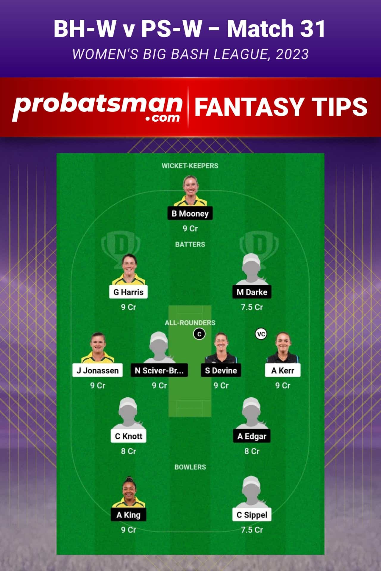 BH-W vs PS-W Dream11 Prediction - Fantasy Team 1 BH-W vs PS-W Dream11 Prediction - Fantasy Team 1