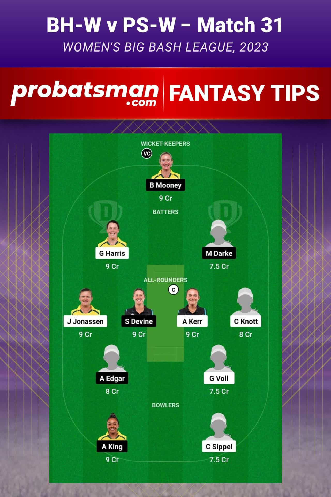 BH-W vs PS-W Dream11 Prediction - Fantasy Team 2