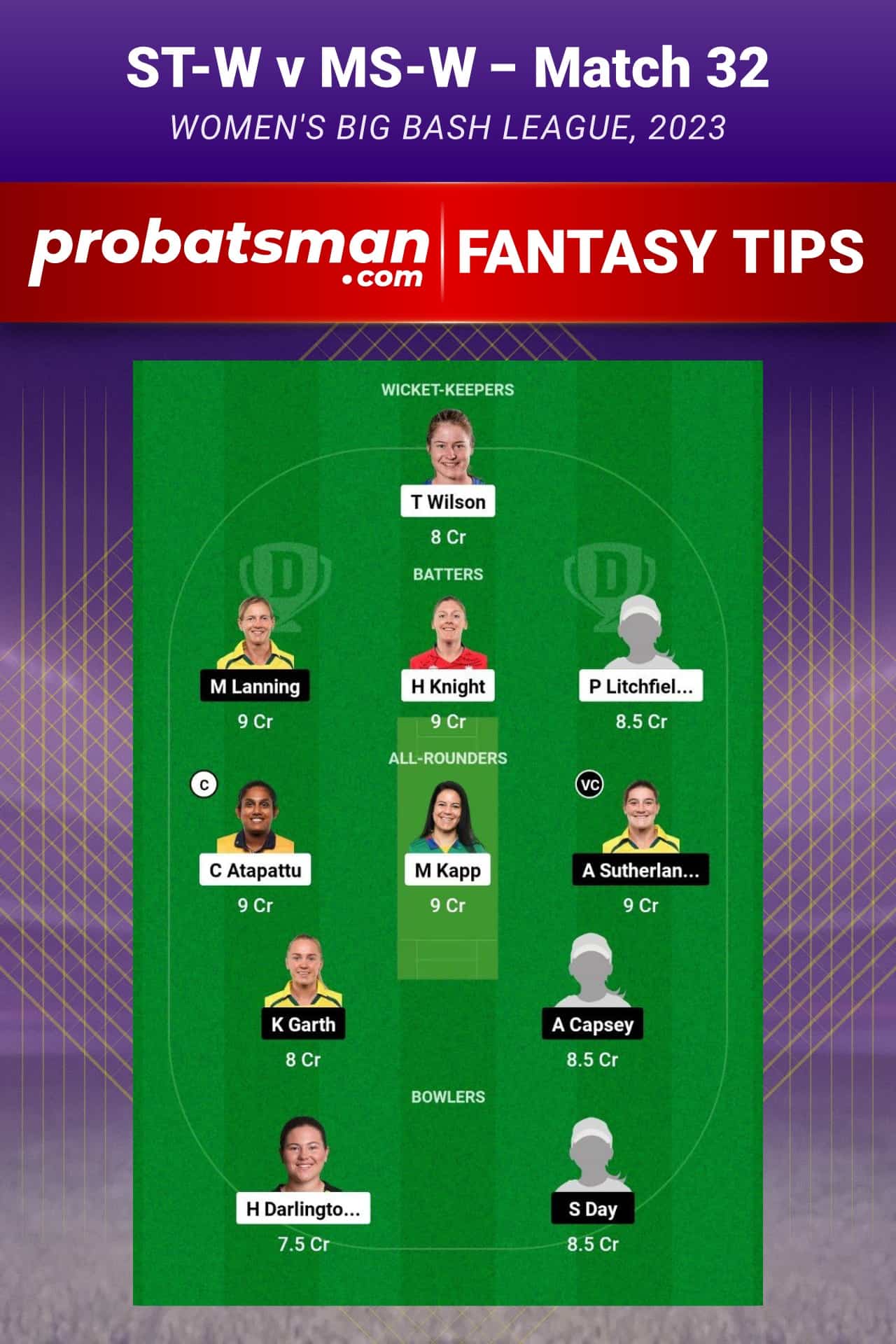 ST-W vs MS-W Dream11 Prediction - Fantasy Team 1