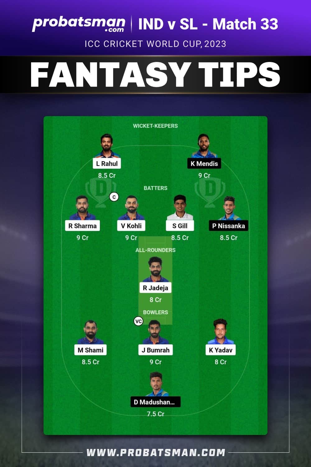 IND vs SL Dream11 Prediction - Fantasy Team 2