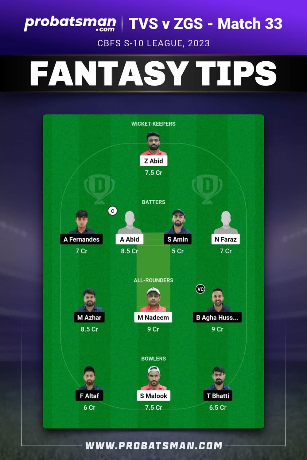 TVS vs ZGS Dream11 Prediction - Fantasy Team 2 TVS vs ZGS Dream11 Prediction - Fantasy Team 2