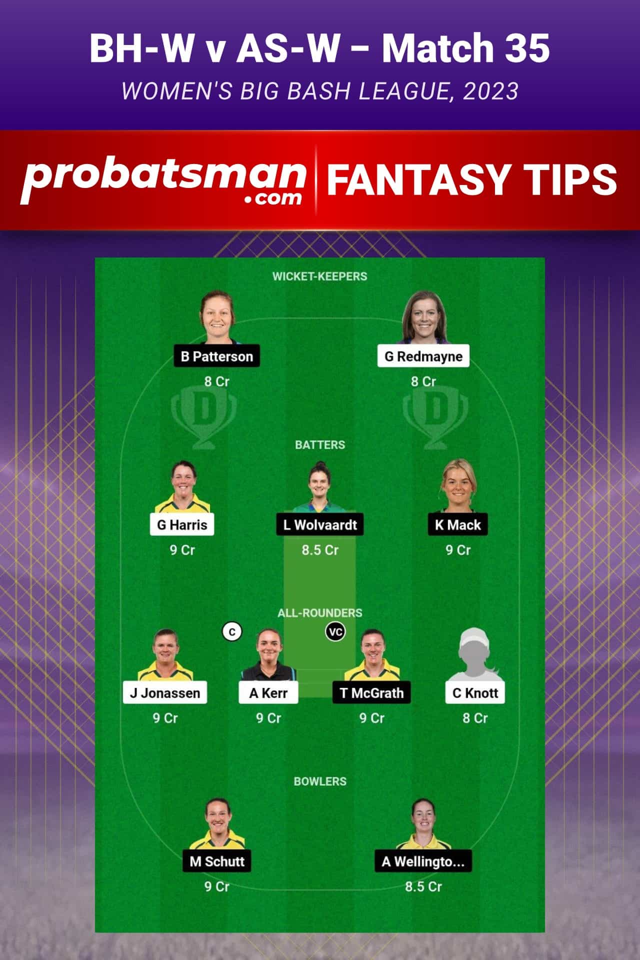 BH-W vs AS-W Dream11 Prediction - Fantasy Team 1