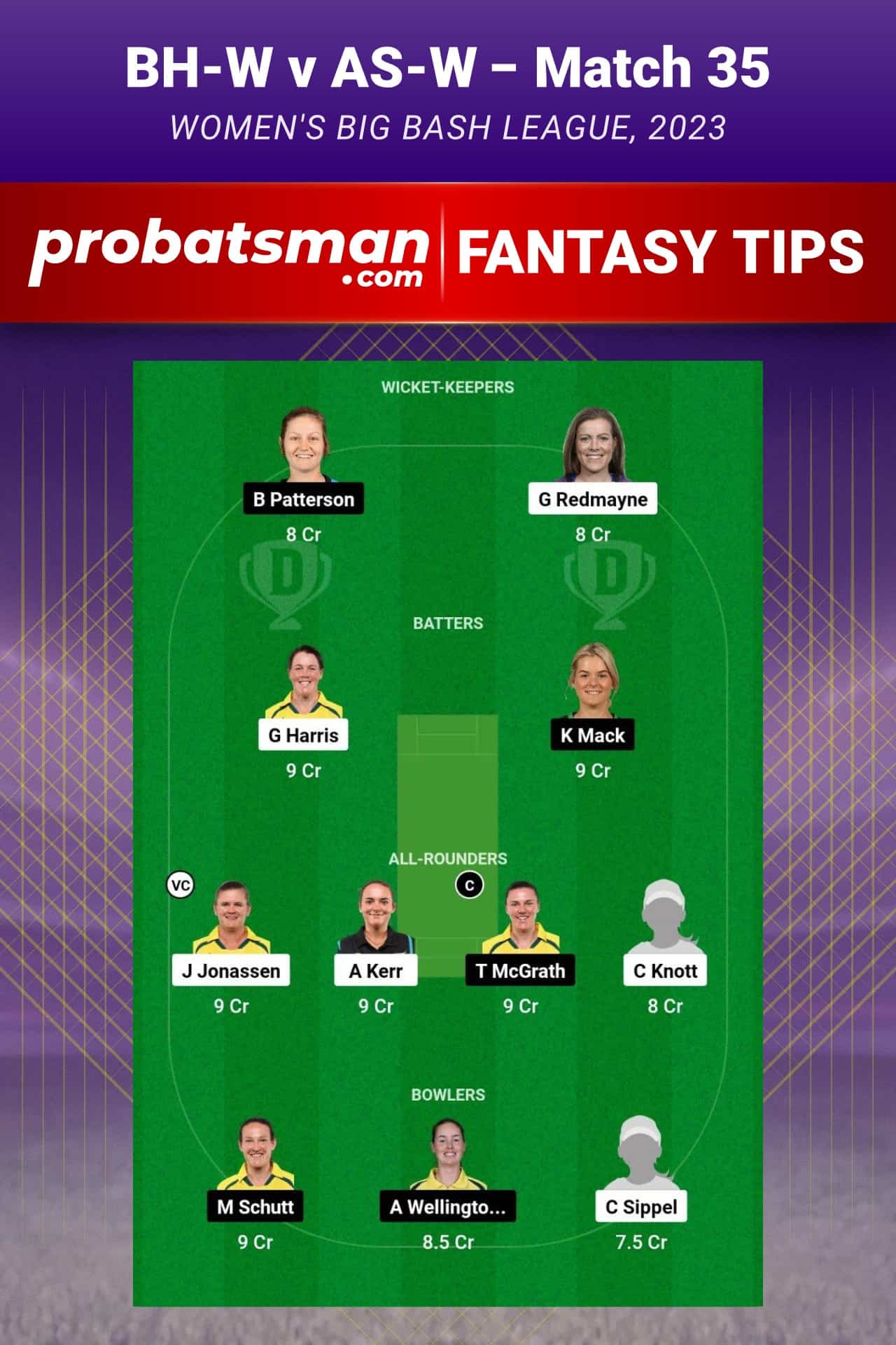 BH-W vs AS-W Dream11 Prediction - Fantasy Team 2