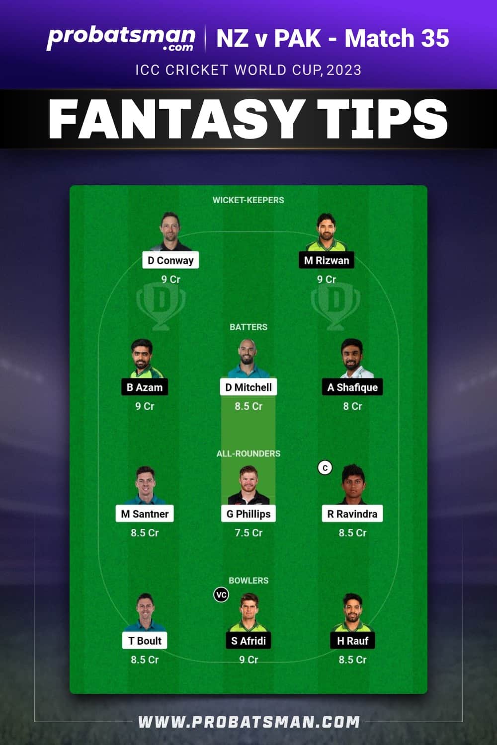 NZ vs PAK Dream11 Prediction - Fantasy Team 1