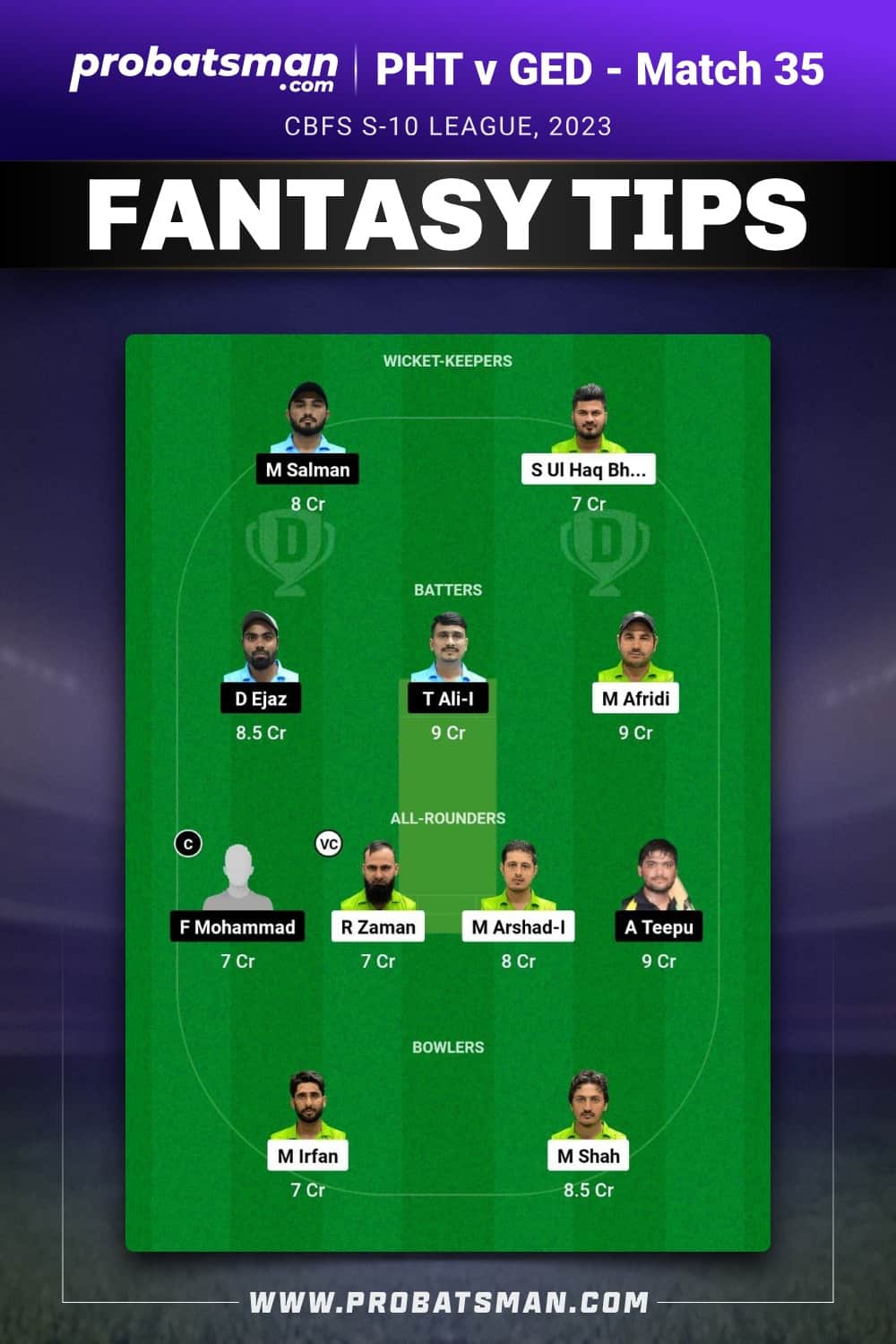 PHT vs GED Dream11 Prediction - Fantasy Team 1