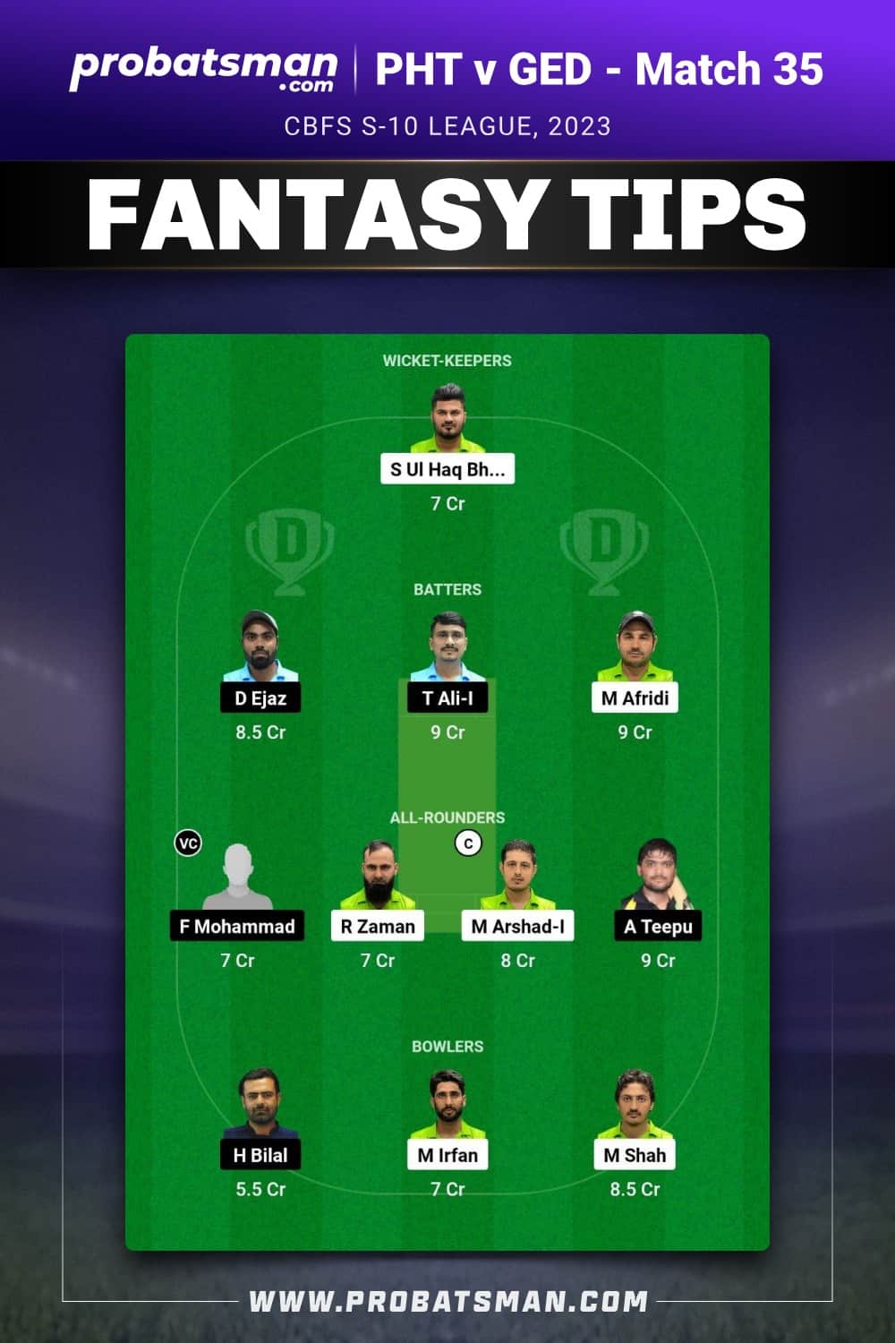 PHT vs GED Dream11 Prediction - Fantasy Team 2