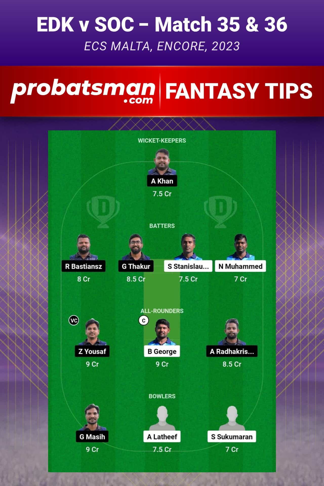 EDK vs SOC Dream11 Prediction - Fantasy Team 2 EDK vs SOC Dream11 Prediction - Fantasy Team 2