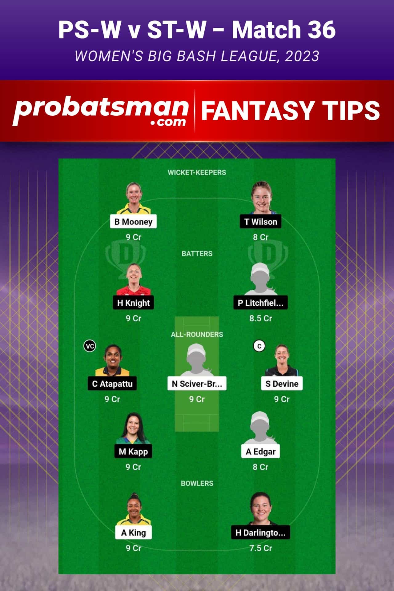 PS-W vs ST-W Dream11 Prediction - Fantasy Team 1