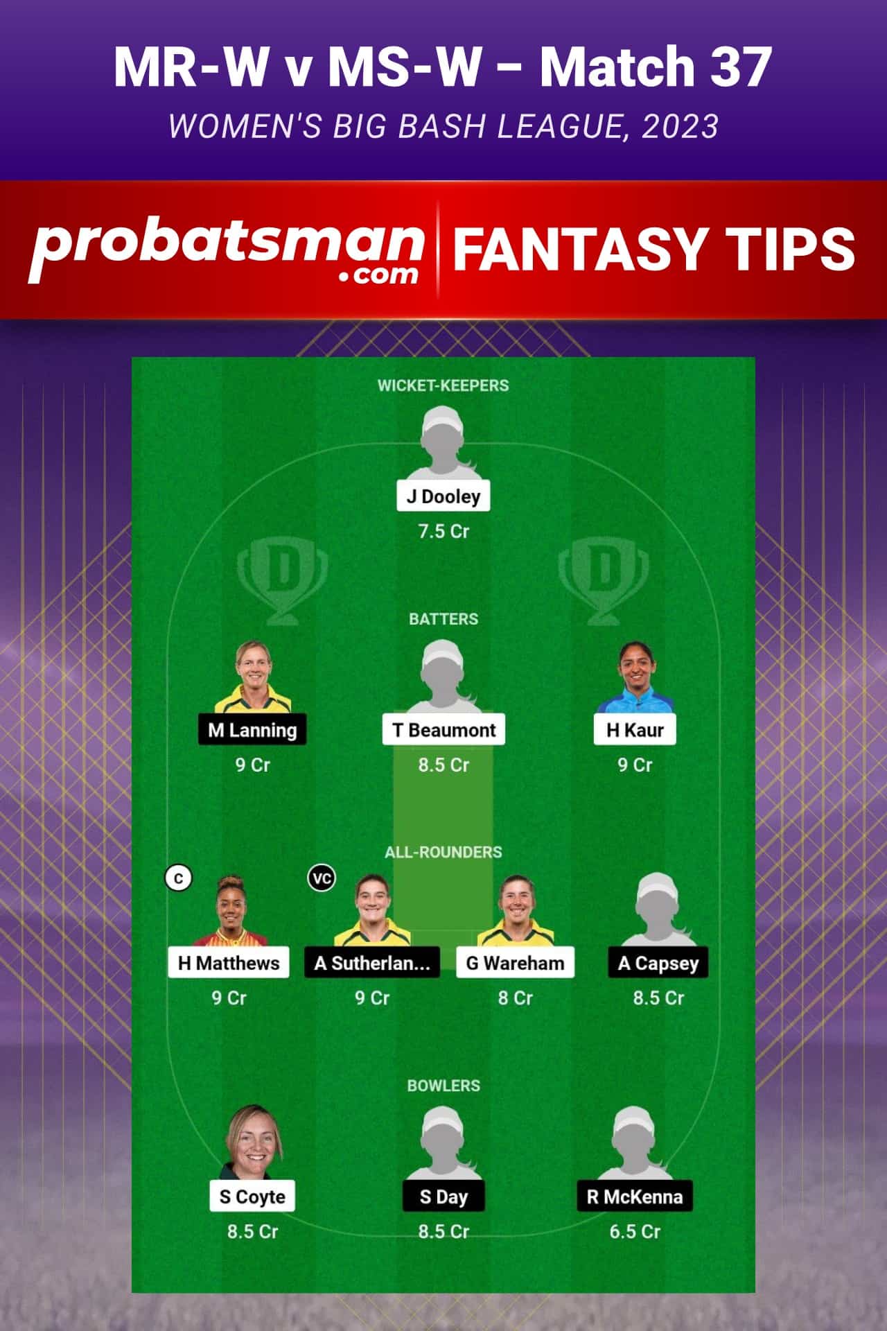 MR-W vs MS-W Dream11 Prediction - Fantasy Team 2 MR-W vs MS-W Dream11 Prediction - Fantasy Team 2