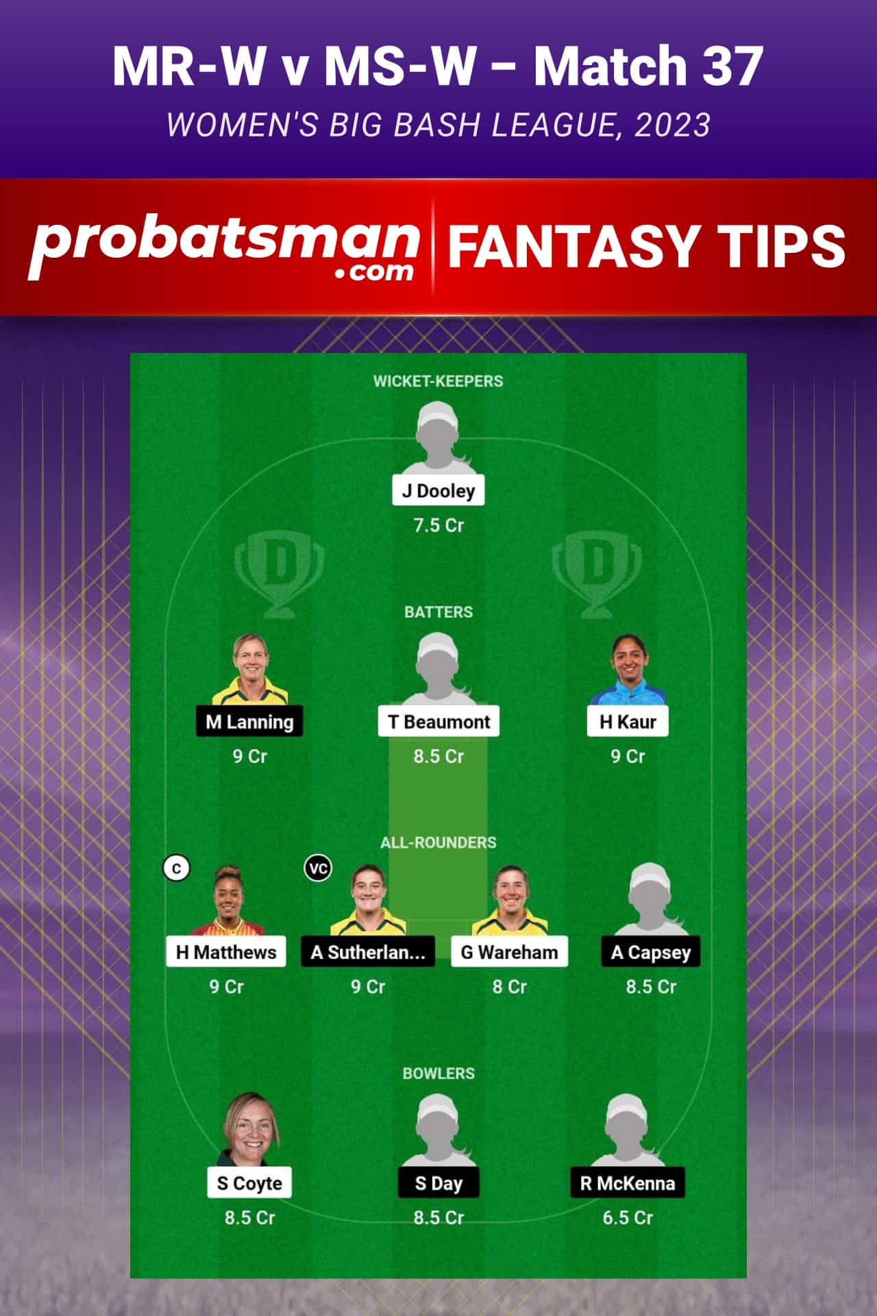 MR-W vs MS-W Dream11 Prediction - Fantasy Team 2