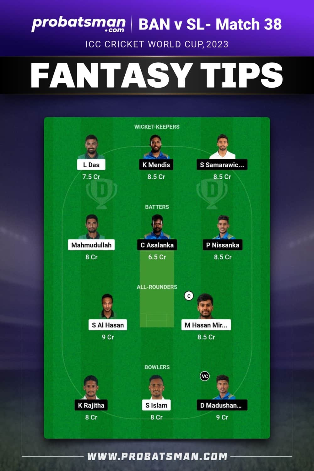 BAN vs SL Dream11 Prediction - Fantasy Team 1