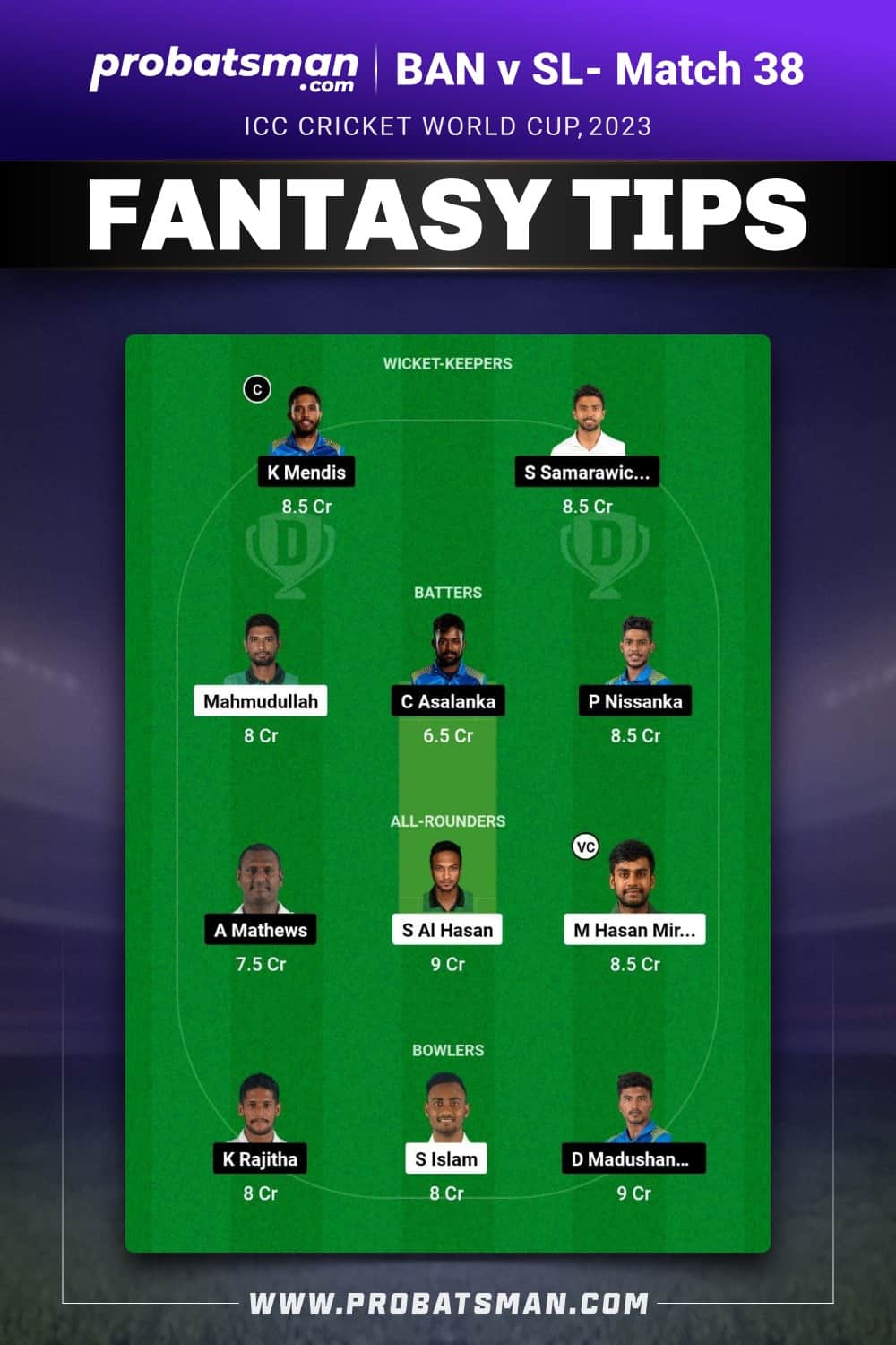 BAN vs SL Dream11 Prediction - Fantasy Team 2