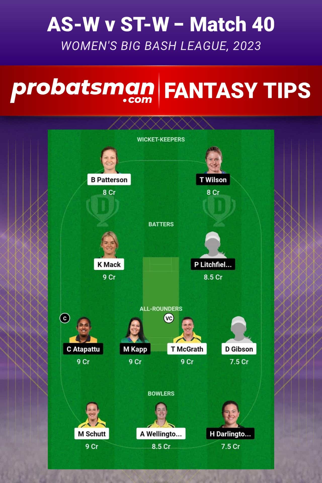 AS-W vs ST-W Dream11 Prediction - Fantasy Team 1