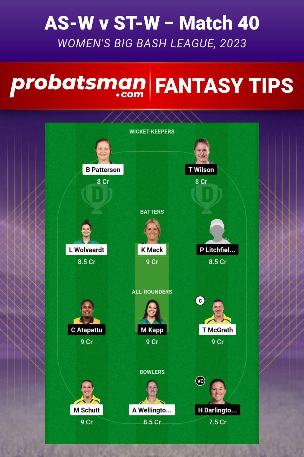 AS-W vs ST-W Dream11 Prediction - Fantasy Team 2