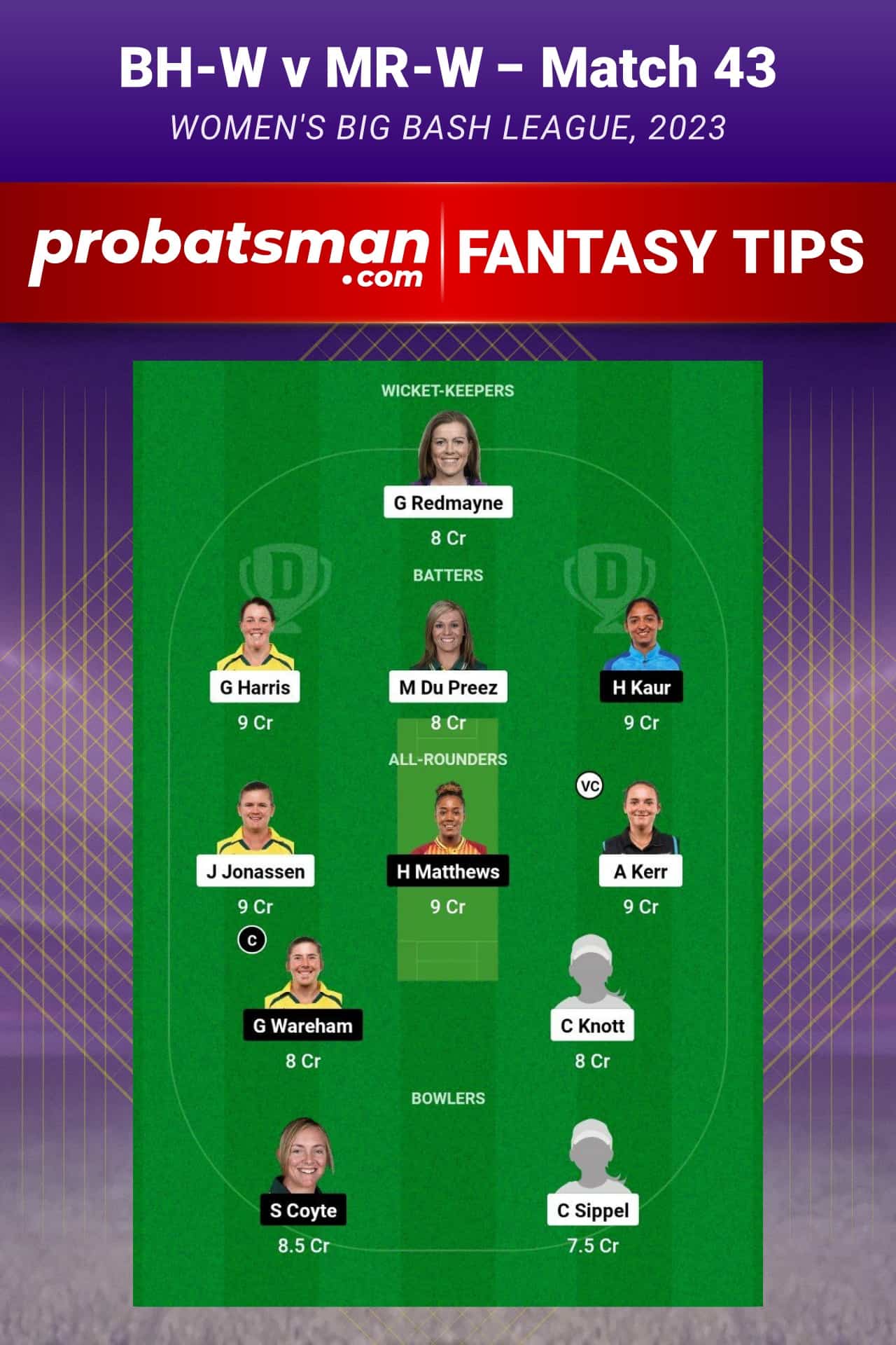 BH-W vs MR-W Dream11 Prediction - Fantasy Team 2