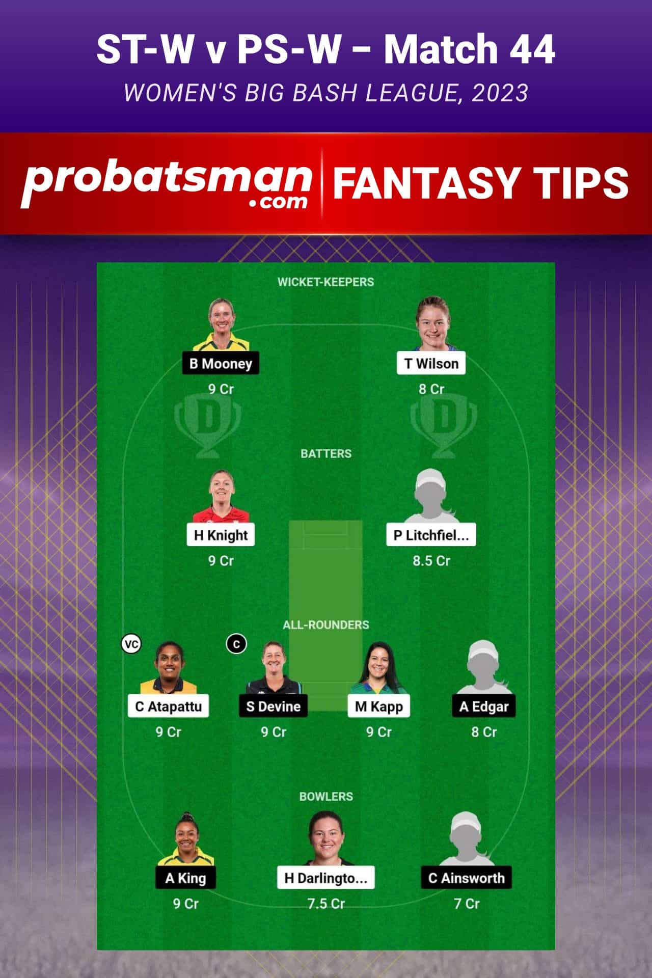 ST-W vs PS-W Dream11 Prediction - Fantasy Team 1 ST-W vs PS-W Dream11 Prediction - Fantasy Team 1