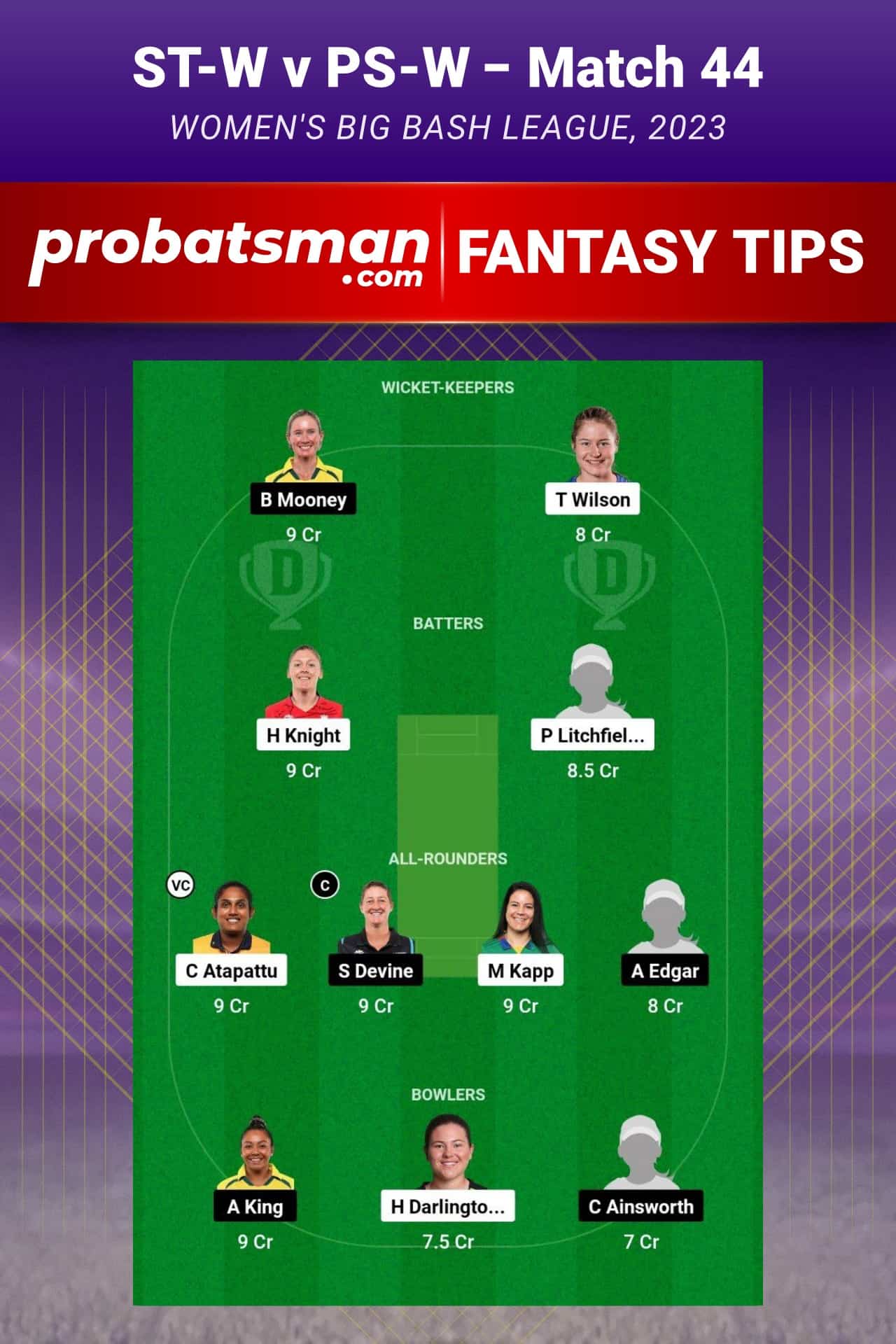 ST-W vs PS-W Dream11 Prediction - Fantasy Team 1