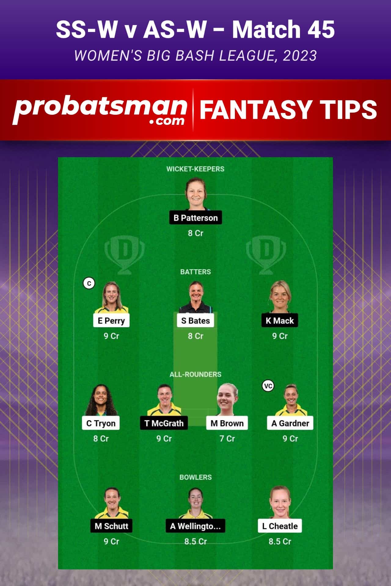 SS-W vs AS-W Dream11 Prediction - Fantasy Team 2