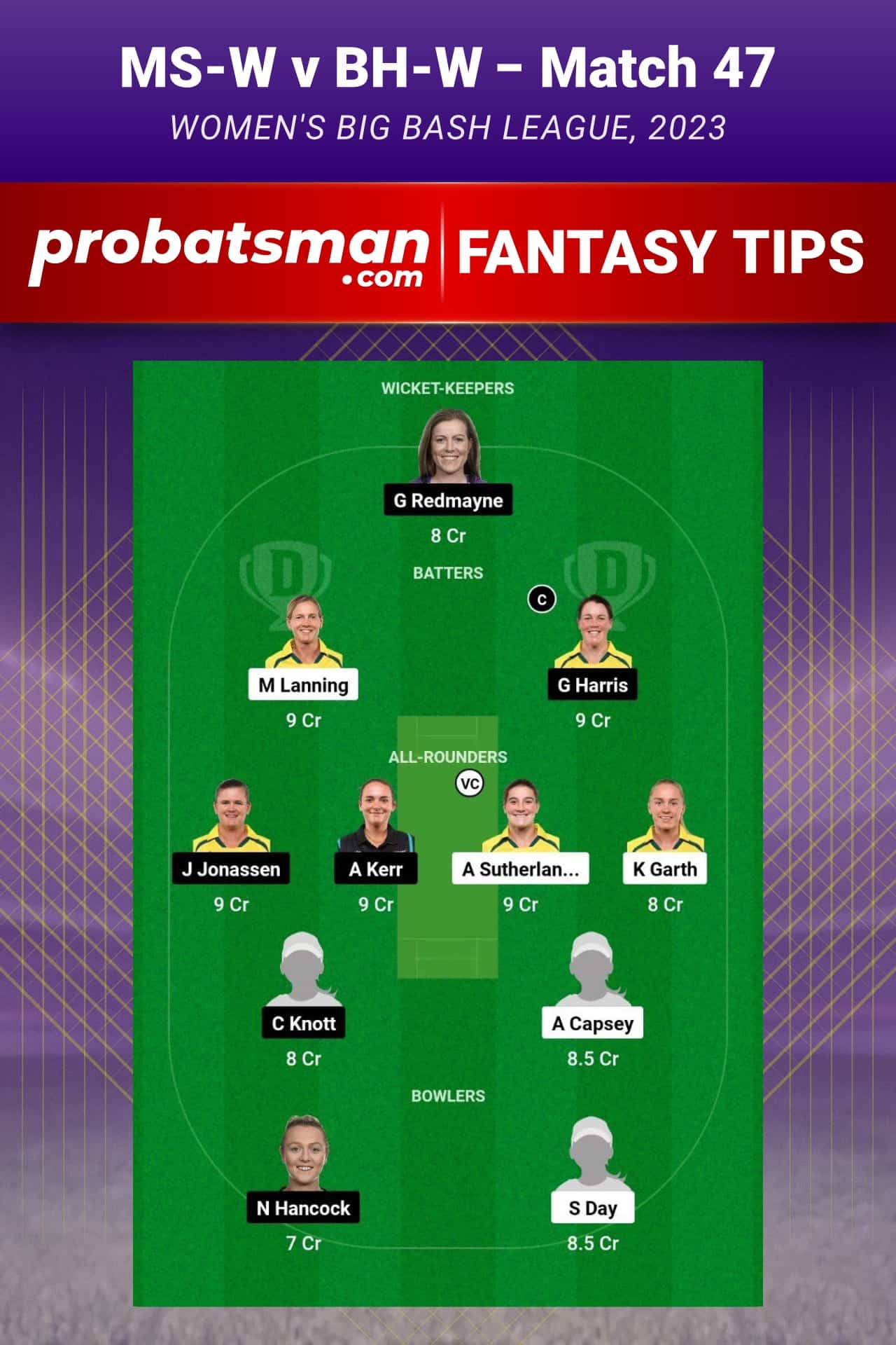 MS-W vs BH-W Dream11 Prediction - Fantasy Team 2