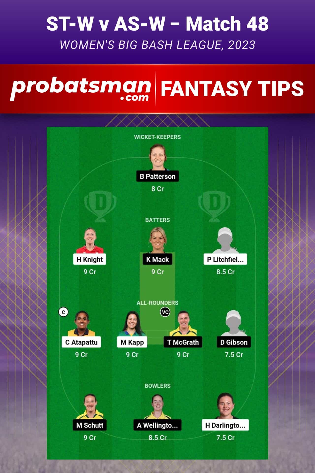 ST-W vs AS-W Dream11 Prediction - Fantasy Team 1