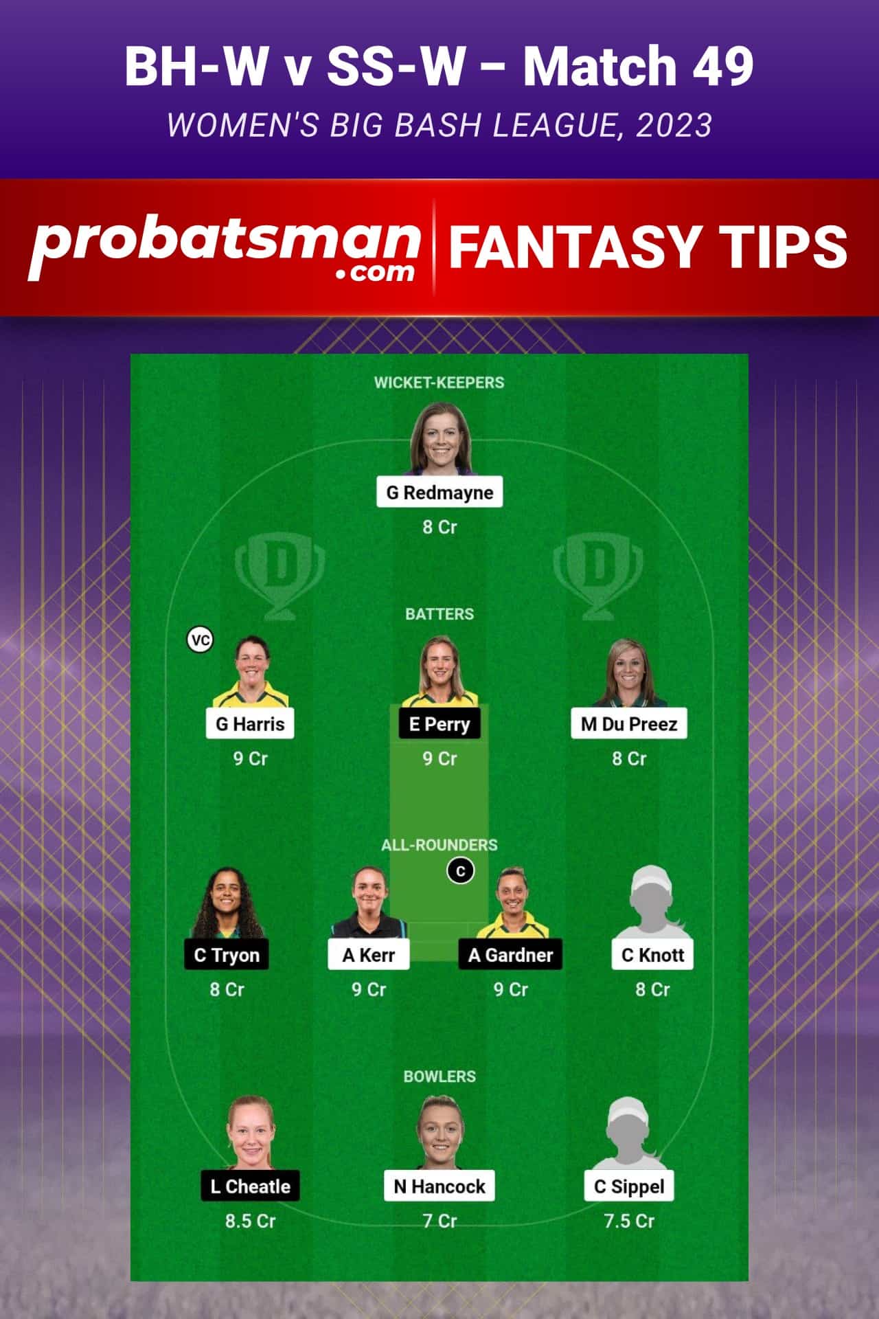 BH-W vs SS-W Dream11 Prediction - Fantasy Team 2