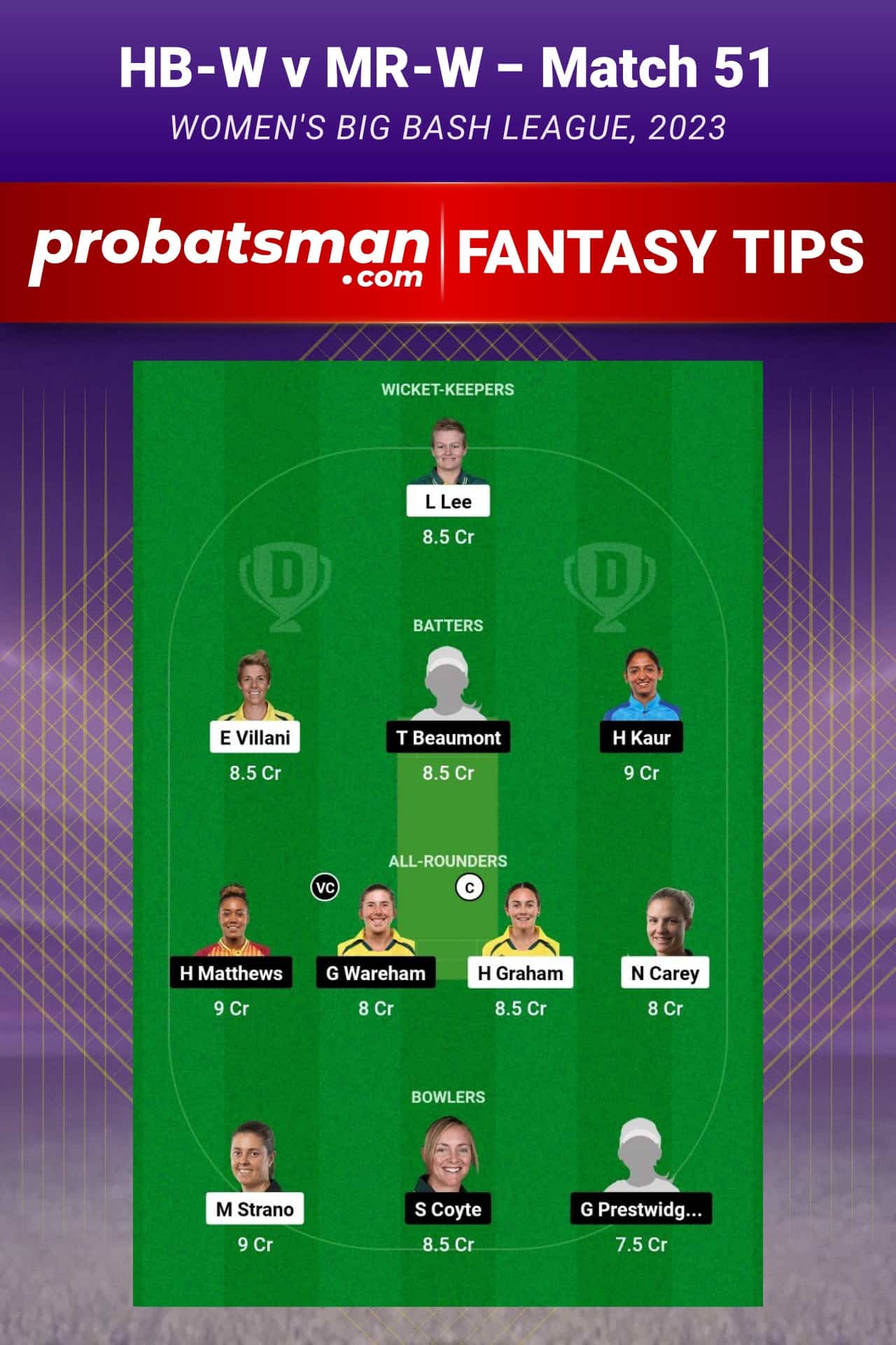 HB-W vs MR-W Dream11 Prediction - Fantasy Team 2