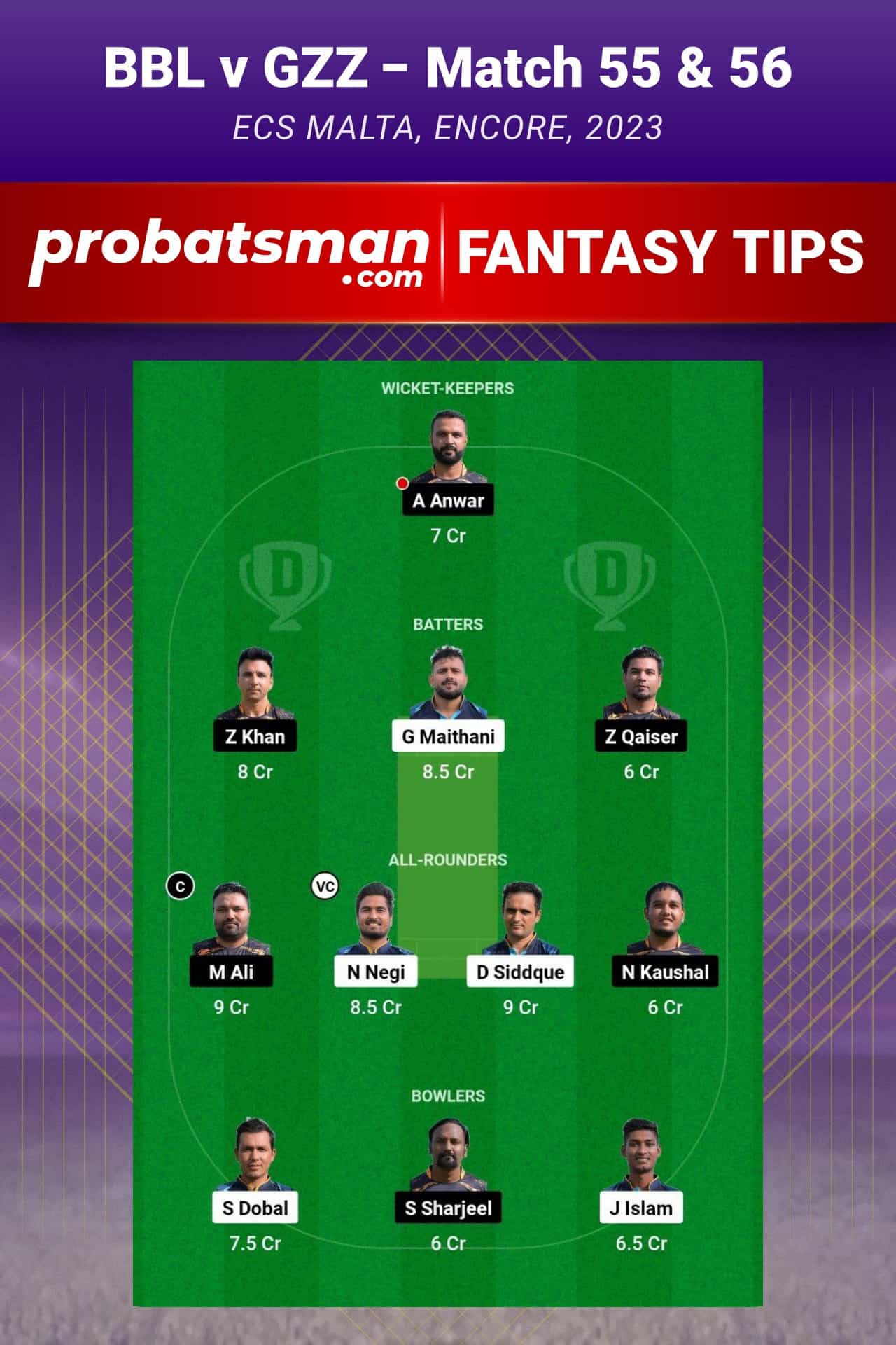 BBL vs GZZ Dream11 Prediction - Fantasy Team 2 BBL vs GZZ Dream11 Prediction - Fantasy Team 2