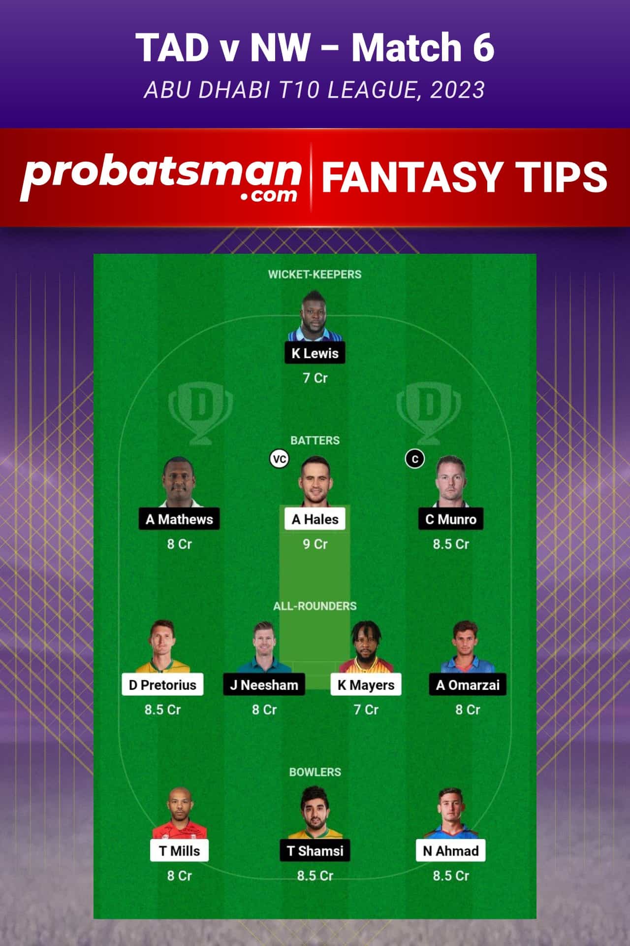 TAD vs NW Dream11 Prediction - Fantasy Team 2