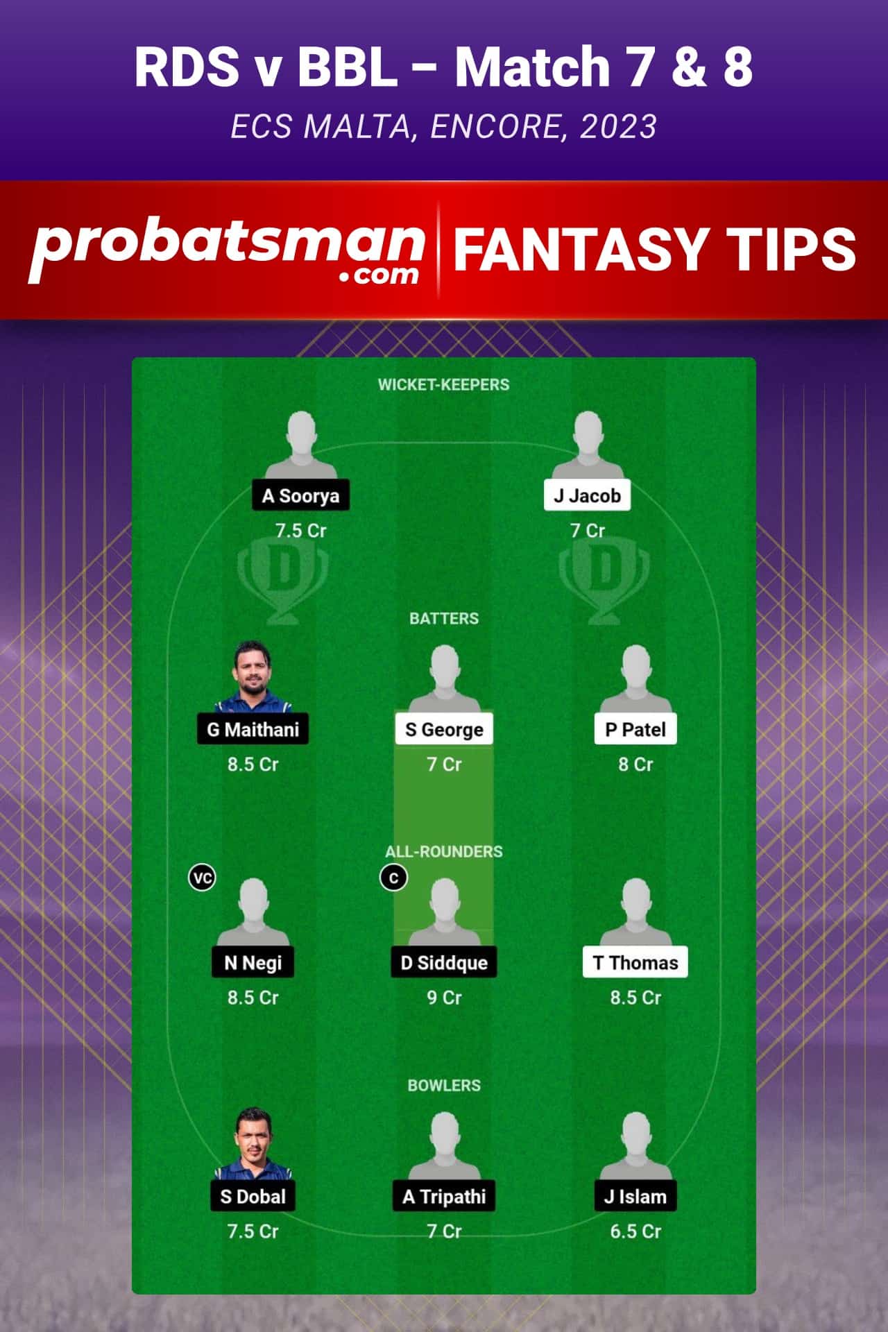 RDS vs BBL Dream11 Prediction - Fantasy Team 1 RDS vs BBL Dream11 Prediction - Fantasy Team 1
