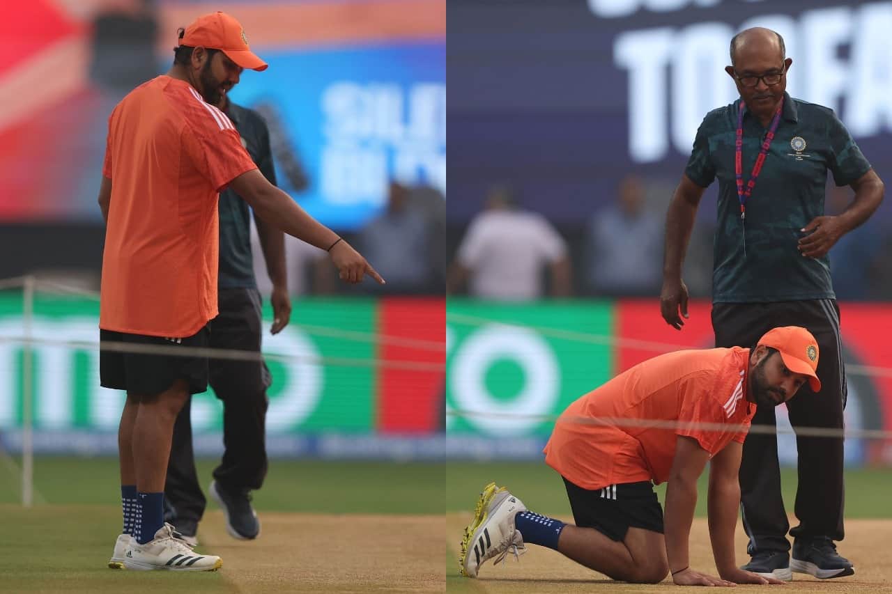 Wankhede Pitch Set to be Slow for India vs New Zealand Semi-Final Clash Rohit Sharma Analysing Wankhede Stadium Pitch