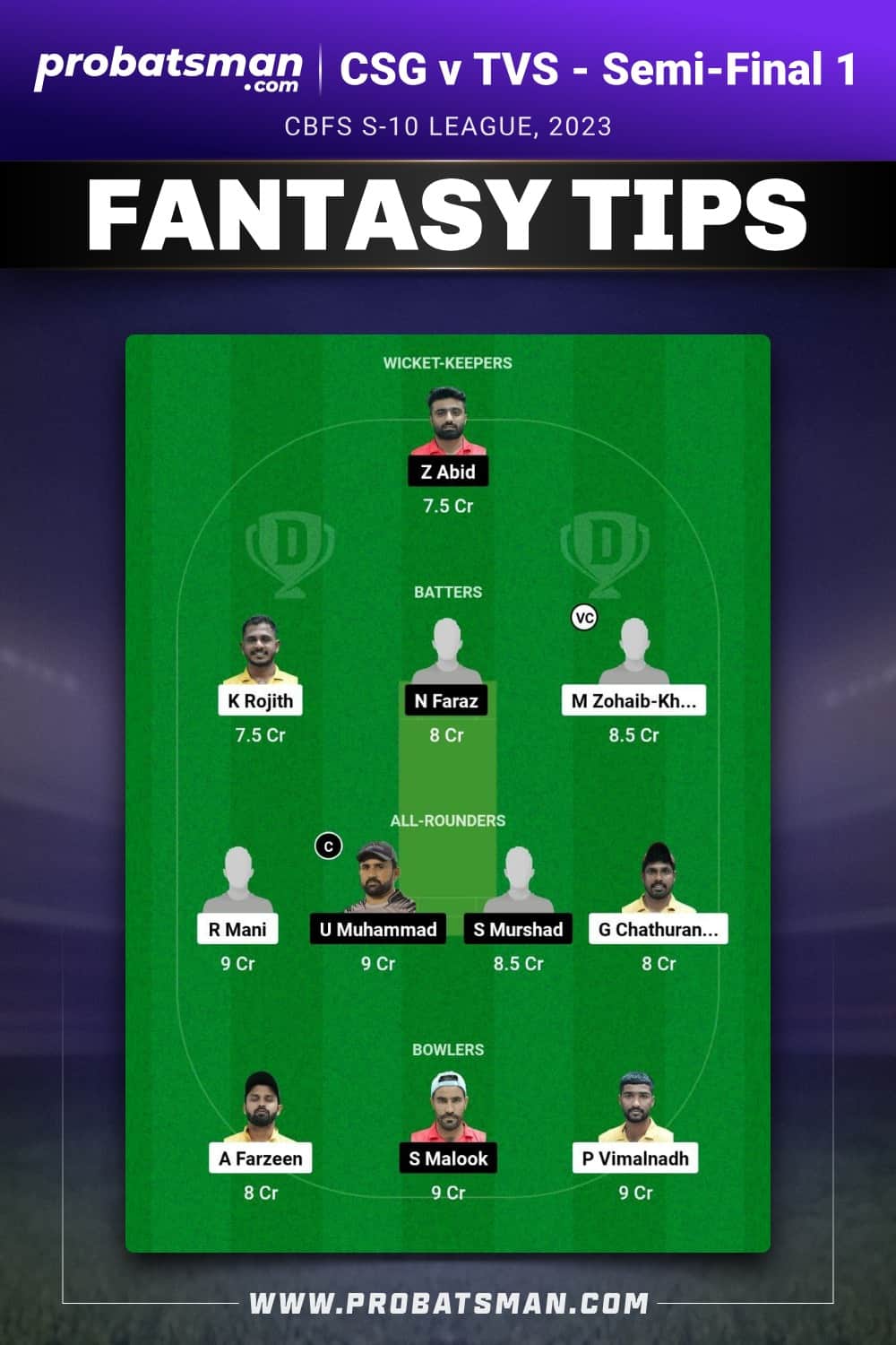 CSG vs TVS Dream11 Prediction - Fantasy Team 2