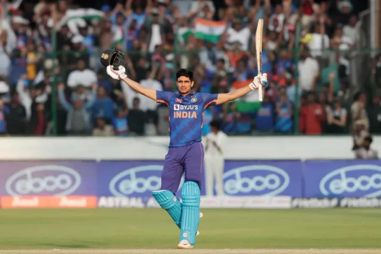 Shubman Gill celebrating his double century