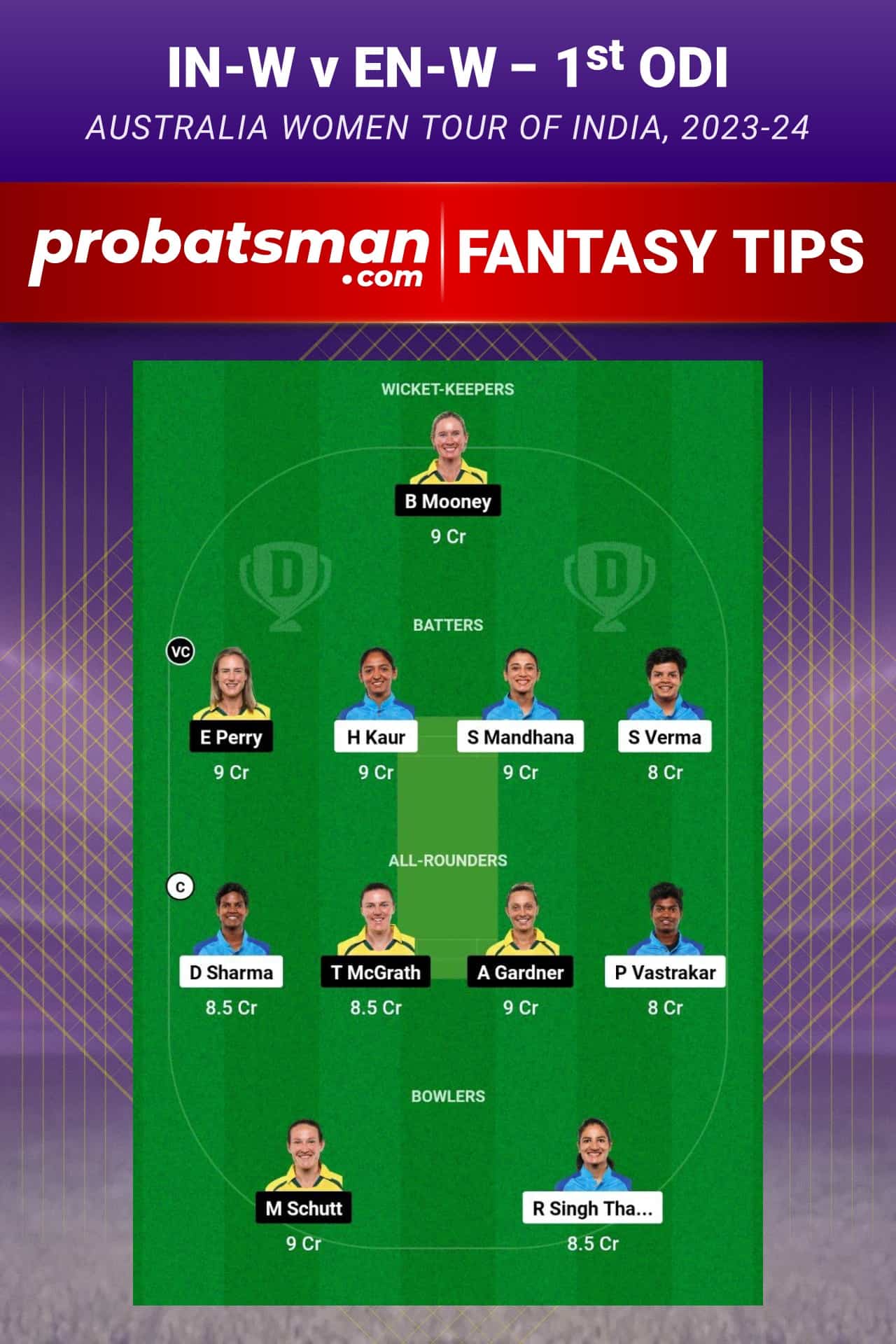 IN-W vs AU-W Dream11 Prediction - Fantasy Team 2