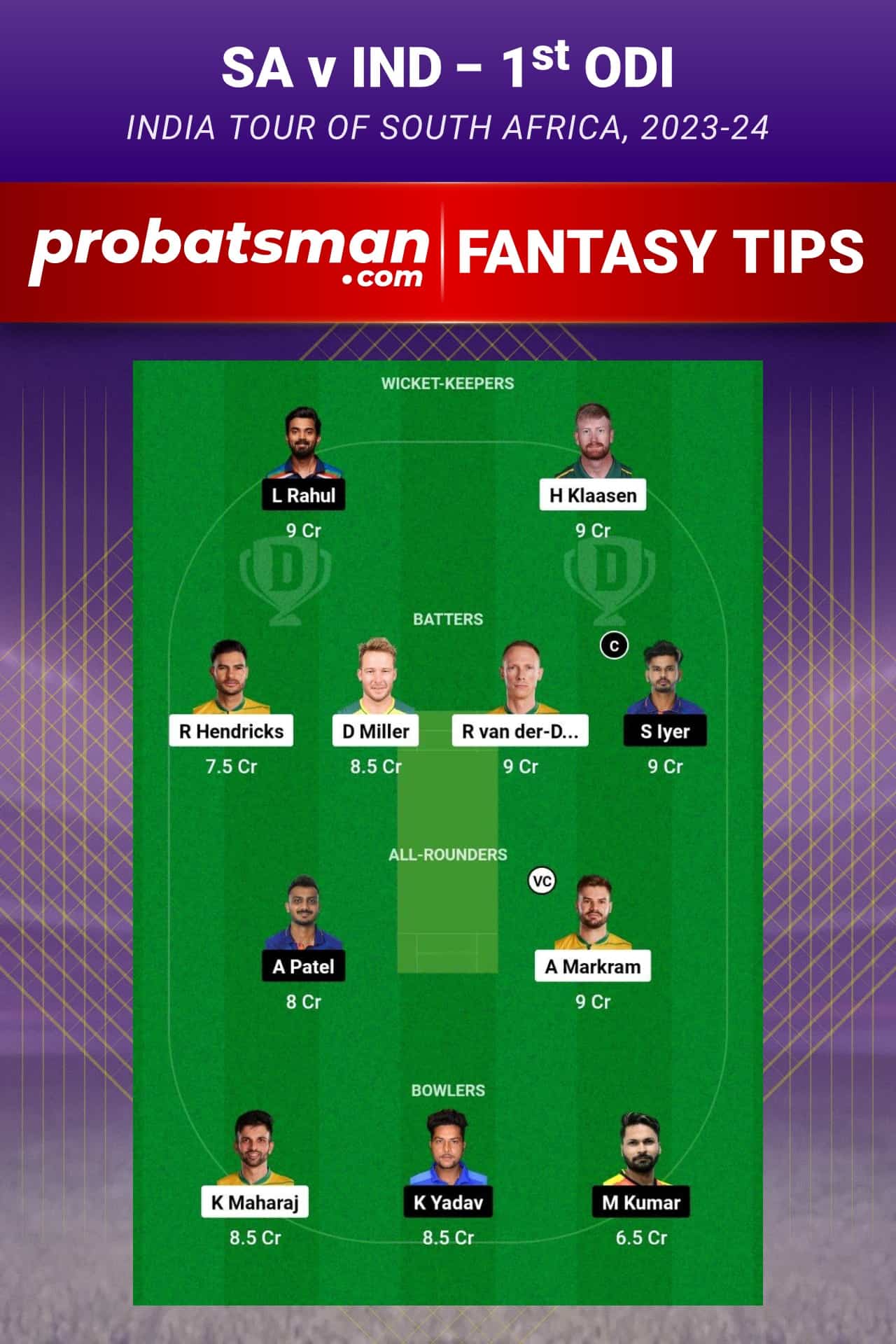 SA vs IND Dream11 Prediction - Fantasy Team 1