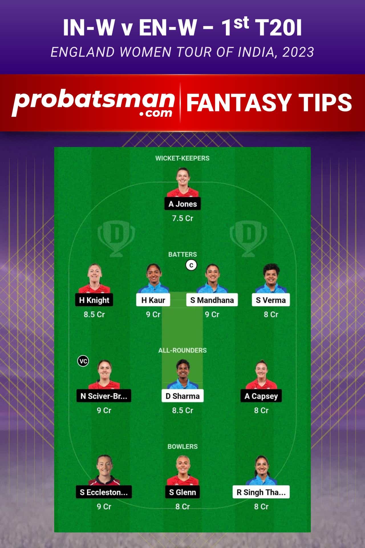 IN-W vs EN-W Dream11 Prediction - Fantasy Team 2