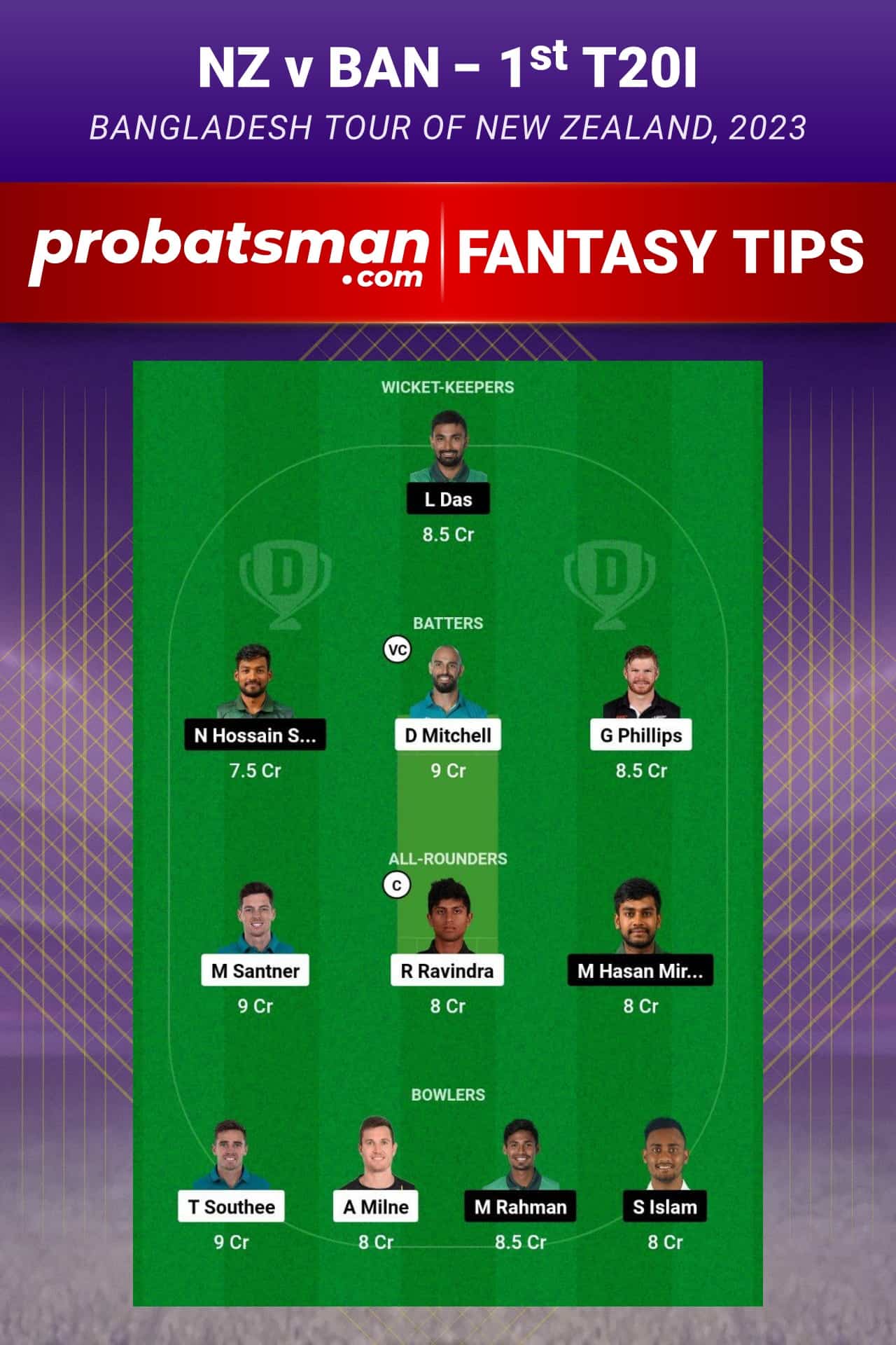 NZ vs BAN Dream11 Prediction - Fantasy Team 2