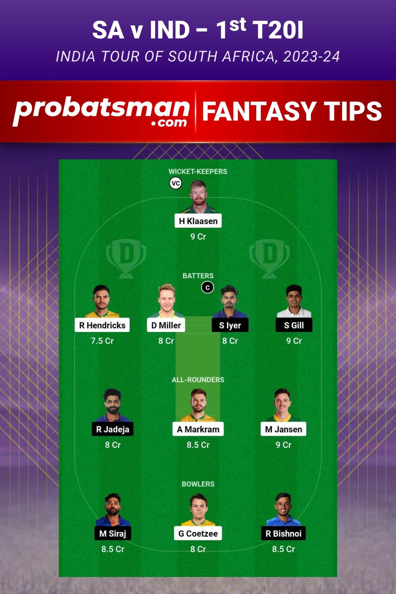 SA vs IND Dream11 Prediction - Fantasy Team 2