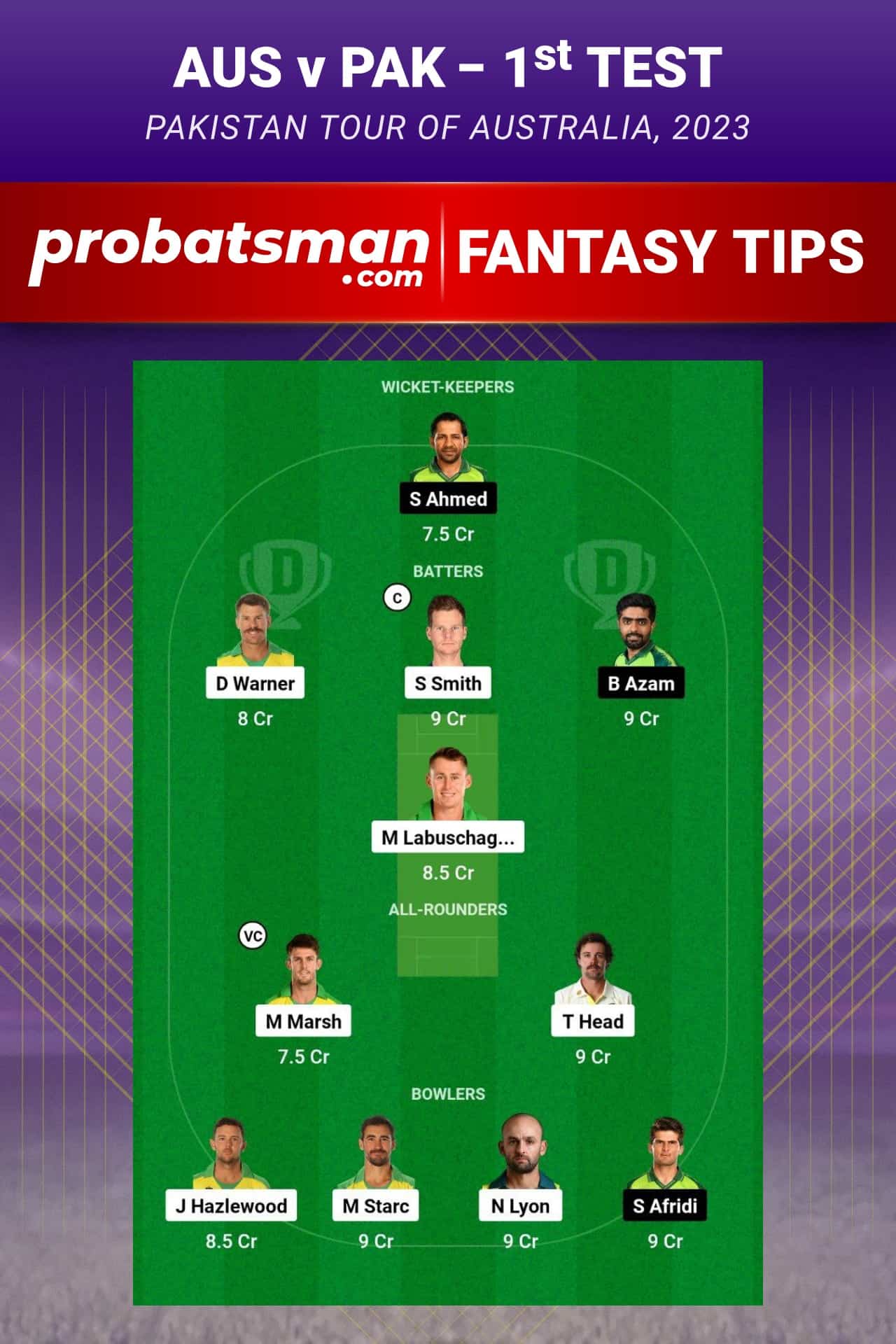 AUS vs PAK Dream11 Prediction - Fantasy Team 2