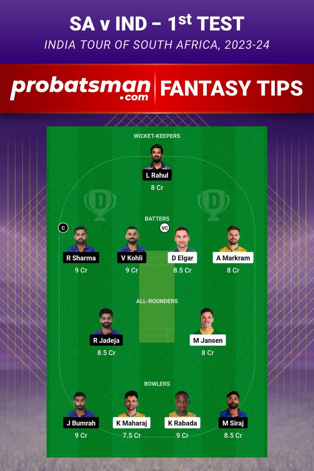 SA vs IND Dream11 Prediction - Fantasy Team 2