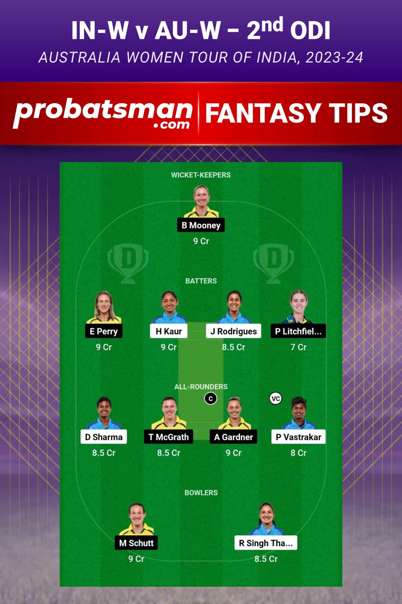 IN-W vs AU-W Dream11 Prediction - Fantasy Team 2