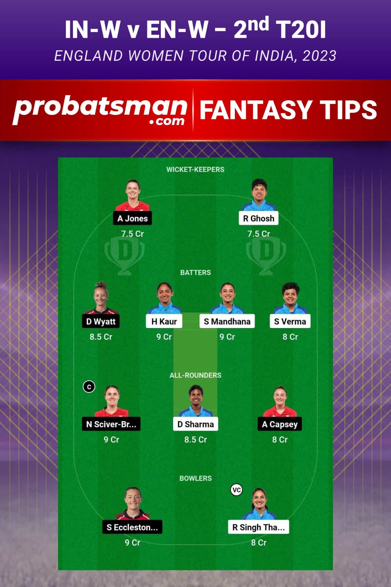 IN-W vs EN-W Dream11 Prediction - Fantasy Team 1