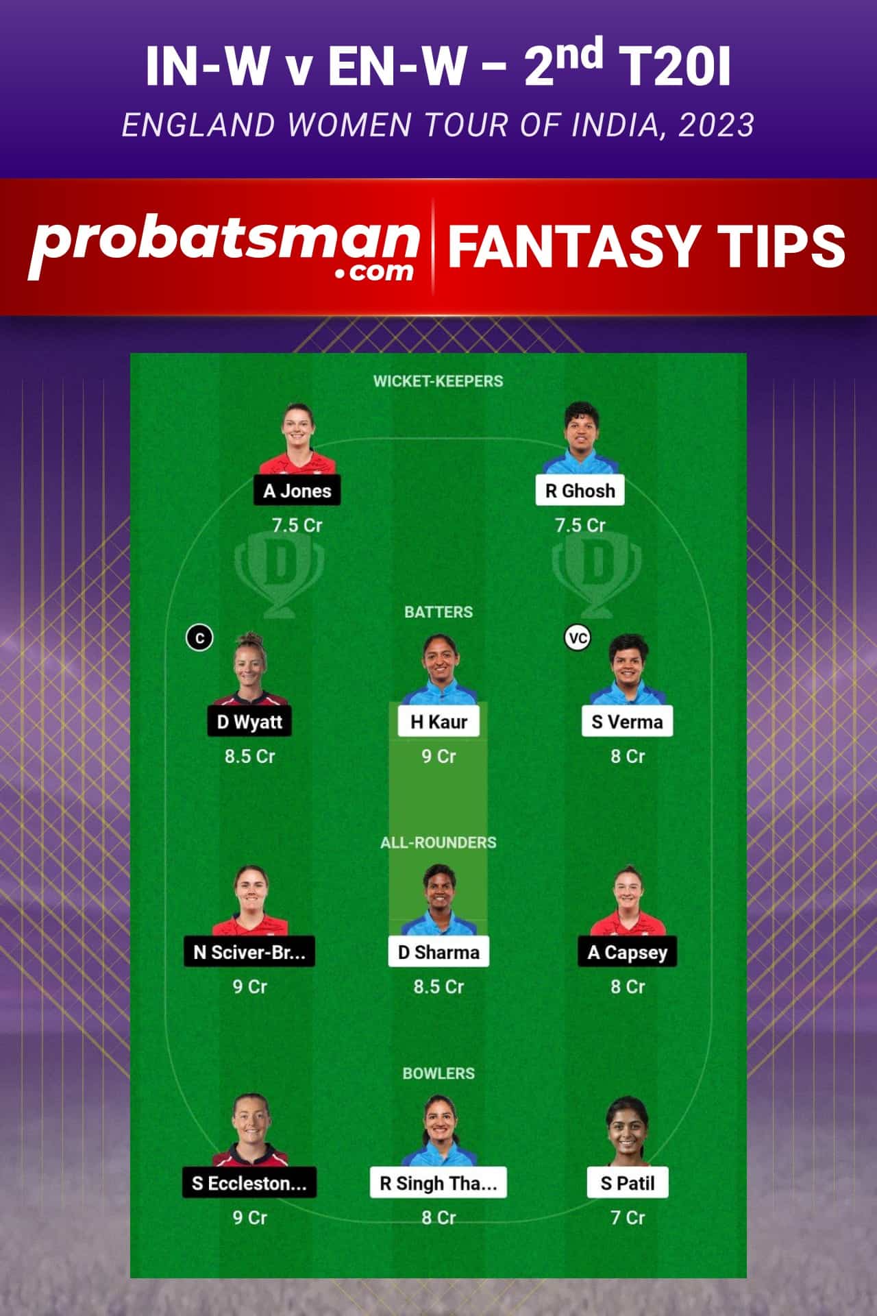 IN-W vs EN-W Dream11 Prediction - Fantasy Team 2