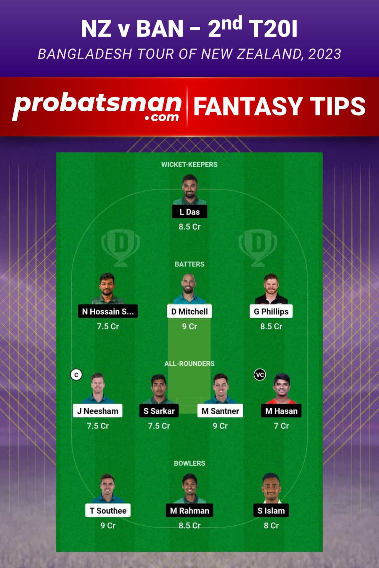 NZ vs BAN Dream11 Prediction - Fantasy Team 1