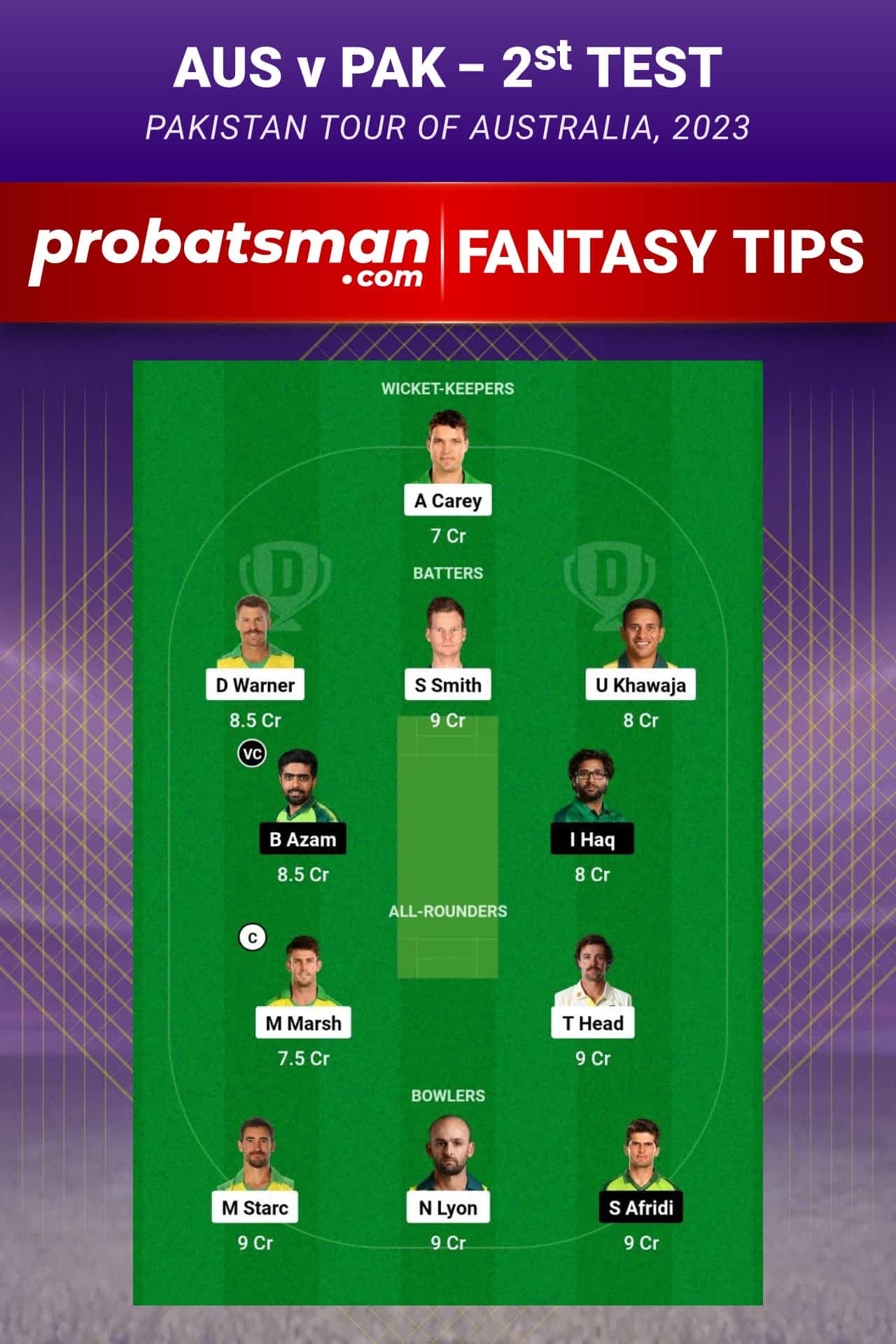 AUS vs PAK Dream11 Prediction - Fantasy Team 2