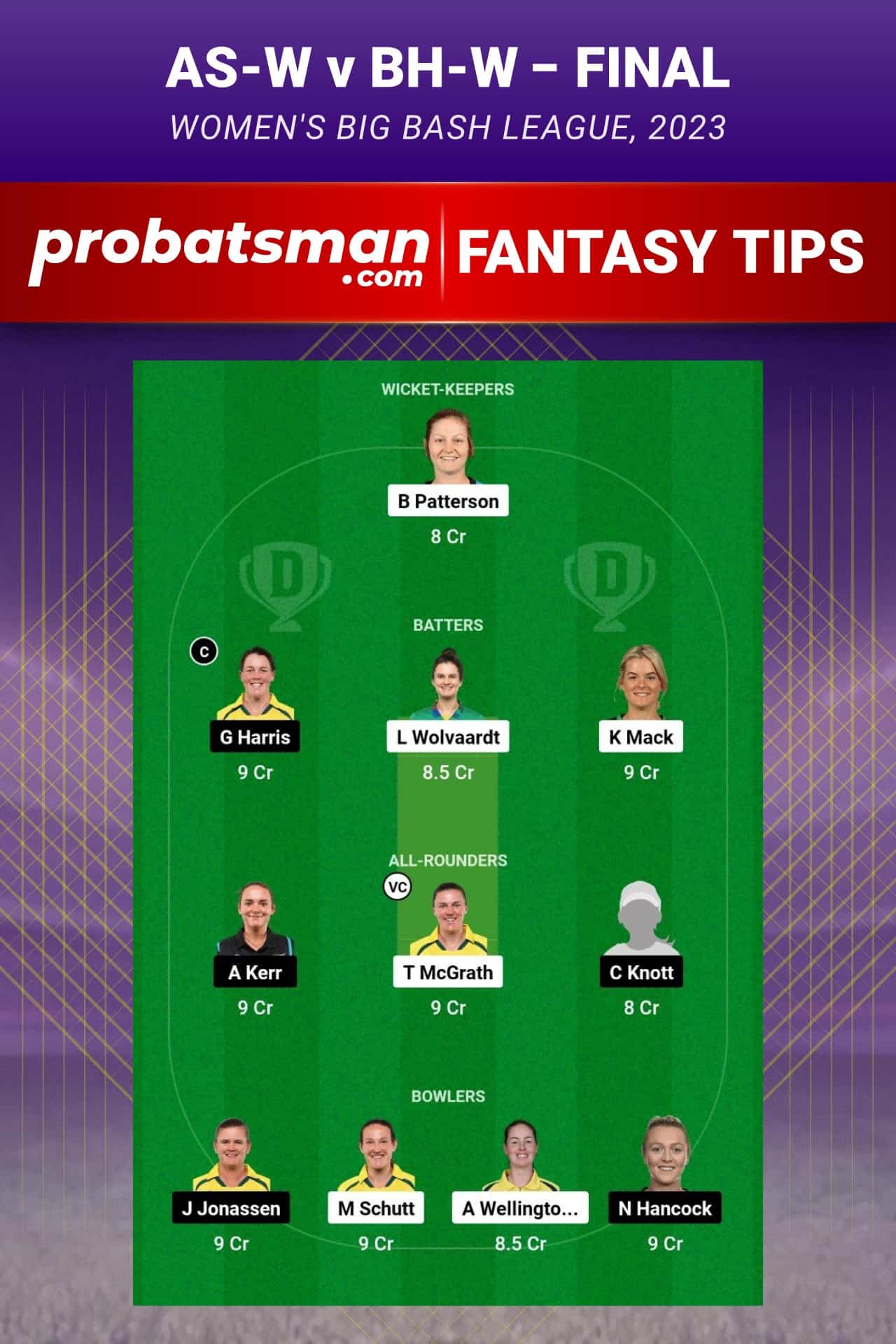 AS-W vs BH-W Dream11 Prediction - Fantasy Team 2